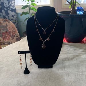 Gold double strand necklace with earrings